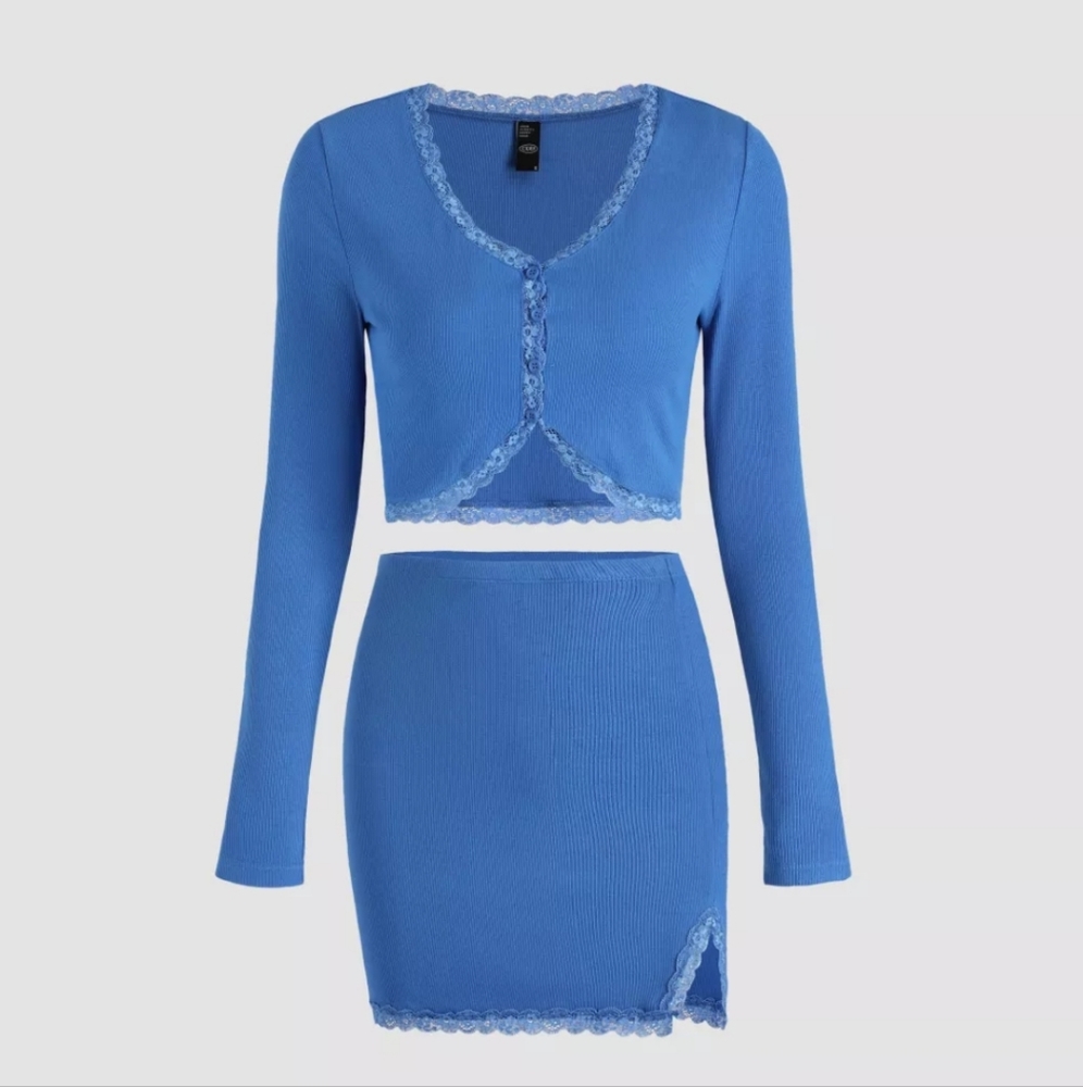 💙 Blue Lace Trim Knit Skirt & Top Two Piece Set 💙